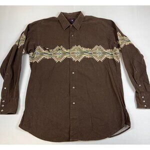 Panhandle Slim Mens XL Brown Southwest Aztec Pearl Snap Western Shirt Cotton
